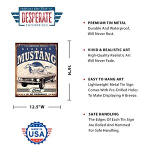 Desperate Enterprises Classic Ford Mustang Tin Sign - Nostalgic Vintage Metal Wall Decor - Made in USA