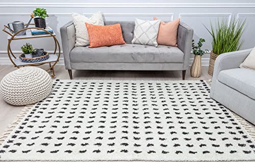 CosmoLiving by Cosmopolitan BT15B Calm Creation Dots Modern White Non-Shedding Living Room Bedroom Dining Home Office Area Rug, 8'3"X10'0"