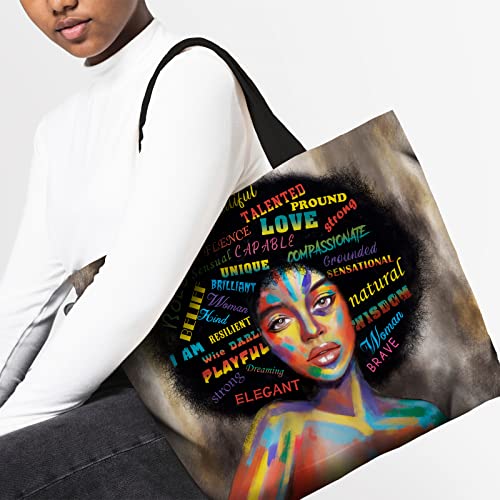 LMSM Woman Beach Tote Bag African American Cute Black Girl Pink Large Casual Shoulder Handbag Travel Bag For Work Travel Business Shopping