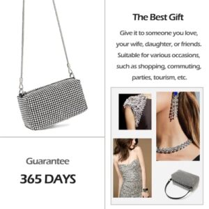 Rhinestone Bling Bag Purse Sliver Clutch Sparkly Crossbody Bags for Women Crystal Glitter Handbag for Party Prom Wedding