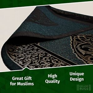 DELUXERUGS Muslim Prayer Rug, Islamic Turkish Prayer Rugs, Prayer Mats for Women and Men, Praying Rugs Islam, Great Ramadan Gifts for Muslims (Dark Green)