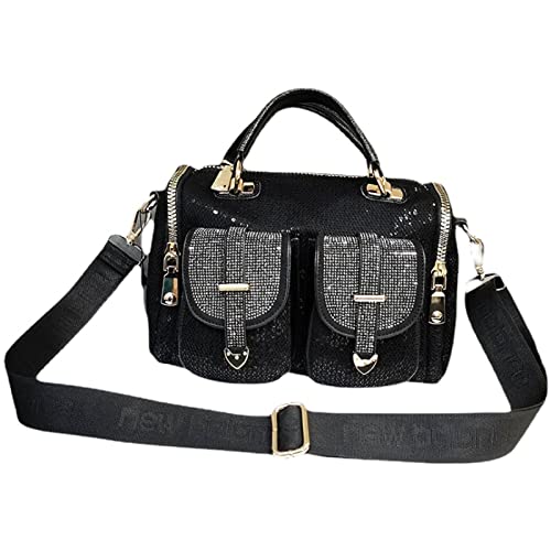 ZHANGYING Shiefer Large Capacity Rhinestone Bag, Sequin New Ladies One Shoulder Messenger Casual Versatile Handbag Women, bags and clutches for women (Black)