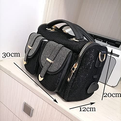 ZHANGYING Shiefer Large Capacity Rhinestone Bag, Sequin New Ladies One Shoulder Messenger Casual Versatile Handbag Women, bags and clutches for women (Black)