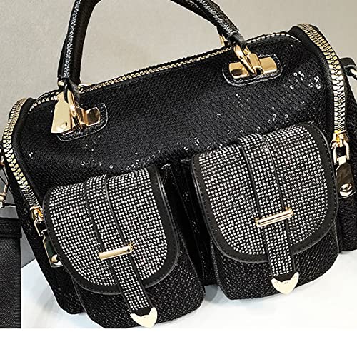 ZHANGYING Shiefer Large Capacity Rhinestone Bag, Sequin New Ladies One Shoulder Messenger Casual Versatile Handbag Women, bags and clutches for women (Black)