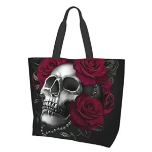 gothic rose skull shoulder tote bag purse top handle satchel handbag for women work school travel business shopping casual