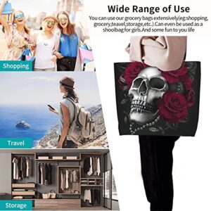 Gothic Rose Skull Shoulder Tote Bag Purse Top Handle Satchel Handbag For Women Work School Travel Business Shopping Casual