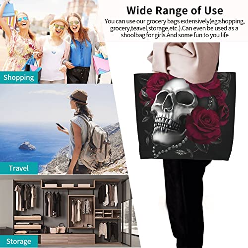 Gothic Rose Skull Shoulder Tote Bag Purse Top Handle Satchel Handbag For Women Work School Travel Business Shopping Casual