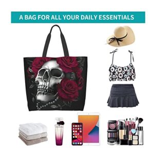 Gothic Rose Skull Shoulder Tote Bag Purse Top Handle Satchel Handbag For Women Work School Travel Business Shopping Casual