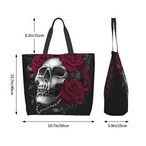 Gothic Rose Skull Shoulder Tote Bag Purse Top Handle Satchel Handbag For Women Work School Travel Business Shopping Casual