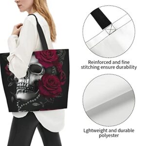 Gothic Rose Skull Shoulder Tote Bag Purse Top Handle Satchel Handbag For Women Work School Travel Business Shopping Casual