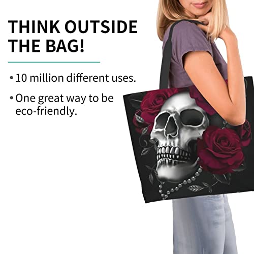 Gothic Rose Skull Shoulder Tote Bag Purse Top Handle Satchel Handbag For Women Work School Travel Business Shopping Casual