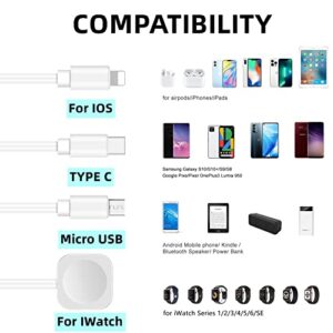 4 in 1 Watch Charger Multi USB Magnetic Charging Cable Portable Wireless Charger Cord Compatible with Apple Watch Series Se 6 5 4 3 2 1, iPhone, Galaxy, Pixel, Android, Watch, Pods (1.2M/4ft)…