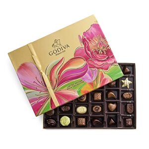 godiva chocolatier gourmet chocolate gift box – assorted dark, milk, white, raspberry, caramel, and chocolate – elegant spring floral box – 36 pieces