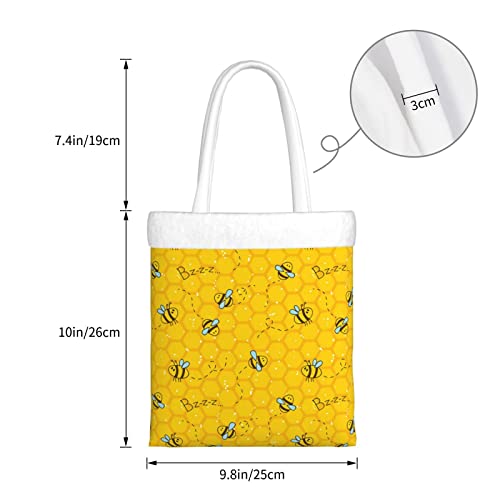 Ladies Women New Holiday Gift Fluffy Shoulder Bag Honey Bee Yellow Tote bags Purse Plush Handbag for Autumn and Winter