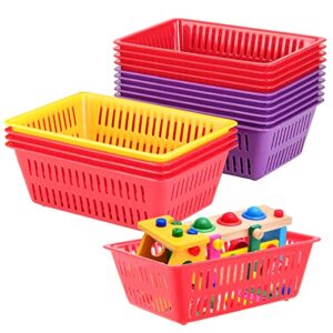 japchet 24 pack 6.1 x 4.5 x 2.4 inches classroom storage baskets, small plastic baskets for organizing 3 assorted color, colorful storage tray organizer for office and school supplies