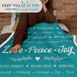 SIMORAS Positive Words Blanket with Sleep Mask, Socks and Gift Box - 'Love Peace Joy' Comfort Blanket Gift Set for Christmas, Birthday - Positive Energy Throw Blankets for Women - Teal 60" x 50"