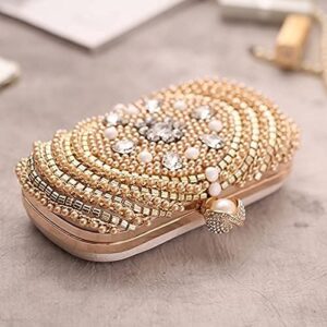 ZHANGOO Bridal Clutch, Party, Dinner or Prom Purse Pearl Evening Bag, Lady Clutch, Party Bag, Suitable for Cheongsam Dress (Color : Gold)