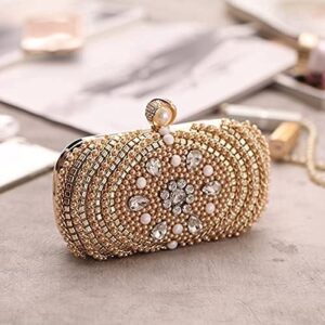 ZHANGOO Bridal Clutch, Party, Dinner or Prom Purse Pearl Evening Bag, Lady Clutch, Party Bag, Suitable for Cheongsam Dress (Color : Gold)