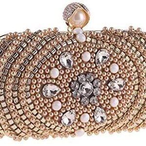 ZHANGOO Bridal Clutch, Party, Dinner or Prom Purse Pearl Evening Bag, Lady Clutch, Party Bag, Suitable for Cheongsam Dress (Color : Gold)