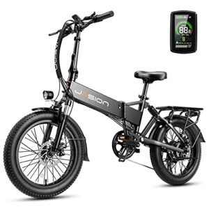 jasion eb7 2.0 electric bike for adults, 500w motor 20mph max speed, 48v 10ah removable battery, 20″ fat tire foldable electric bike with dual shock absorber, and shimano 7-speed electric bicycles
