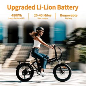 Jasion EB7 2.0 Electric Bike for Adults, 500W Motor 20MPH Max Speed, 48V 10AH Removable Battery, 20" Fat Tire Foldable Electric Bike with Dual Shock Absorber, and Shimano 7-Speed Electric Bicycles