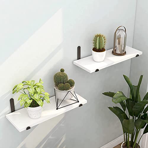 Afuly White Wall Shelves Bathroom Floating Shelves, Shelves for Wall Storage Decor, Wall Mounted Shelves for Bathroom Bedroom Living Room, Floating Book Shelves for Wall Black, Set of 2