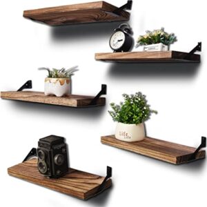 ikjzizp rustic floating shelves for wall decor wood wall shelves for bedroom living room set of 5 carbonized black