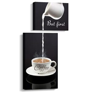 coffee bar wall decor for kitchen – but first coffee sign – kitchen canvas wall art for modern home dining room decorative (but first coffee)
