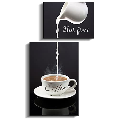 Coffee Bar Wall Decor for Kitchen - But First Coffee Sign - Kitchen Canvas Wall Art for Modern Home Dining Room Decorative (but first coffee)