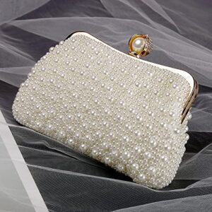Mulian LilY M810 Womens Clutch Evening Bags Full Beaded Artificial Pearls Handbag for Wedding Bridal Parites Prom Ivory