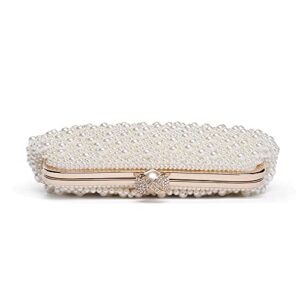 Mulian LilY M810 Womens Clutch Evening Bags Full Beaded Artificial Pearls Handbag for Wedding Bridal Parites Prom Ivory