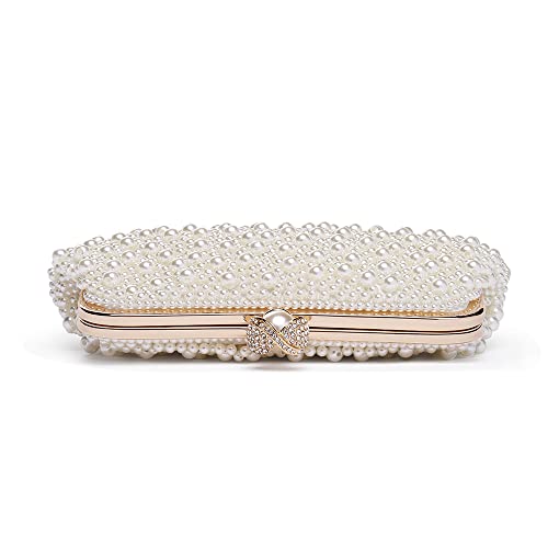 Mulian LilY M810 Womens Clutch Evening Bags Full Beaded Artificial Pearls Handbag for Wedding Bridal Parites Prom Ivory