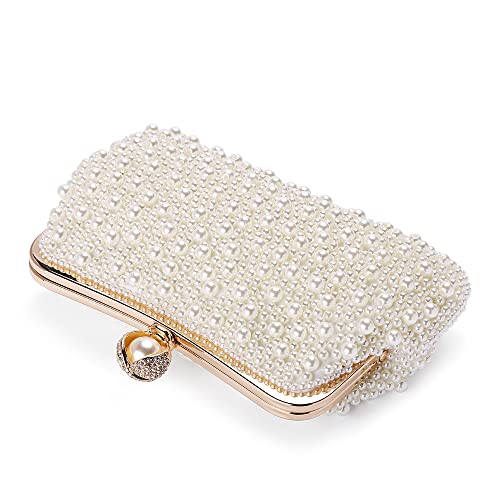 Mulian LilY M810 Womens Clutch Evening Bags Full Beaded Artificial Pearls Handbag for Wedding Bridal Parites Prom Ivory