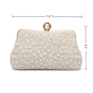 Mulian LilY M810 Womens Clutch Evening Bags Full Beaded Artificial Pearls Handbag for Wedding Bridal Parites Prom Ivory