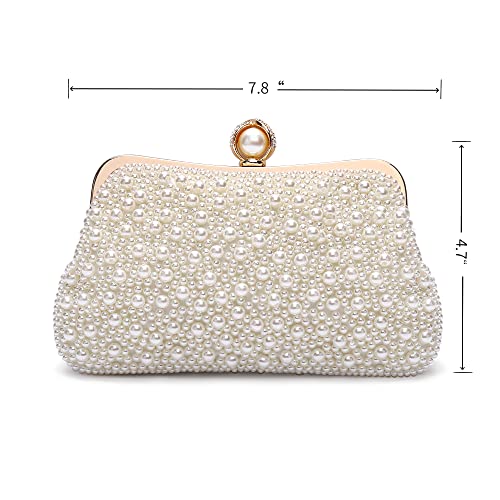 Mulian LilY M810 Womens Clutch Evening Bags Full Beaded Artificial Pearls Handbag for Wedding Bridal Parites Prom Ivory