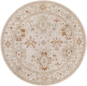 mark&day area rugs, 7ft cherry valley traditional beige round area rug burnt carpet for living room, bedroom or kitchen (6’7″ round)