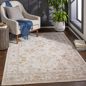 Mark&Day Area Rugs, 7ft Cherry Valley Traditional Beige Round Area Rug Burnt Carpet for Living Room, Bedroom or Kitchen (6'7" Round)