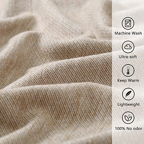 PuTian Merino Wool Blend Blankets - Lightweight, Ultra-Soft, Warm Throw, 59"x 87", Great for Bed, Travel, car, Camping, All Seasons use, Kaki