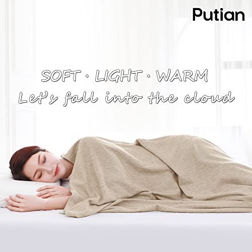 PuTian Merino Wool Blend Blankets - Lightweight, Ultra-Soft, Warm Throw, 59"x 87", Great for Bed, Travel, car, Camping, All Seasons use, Kaki