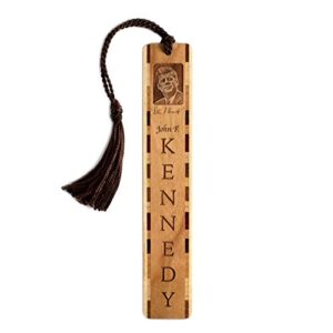 president john f. kennedy photo with signature engraved wooden bookmark with tassel – also available personalized