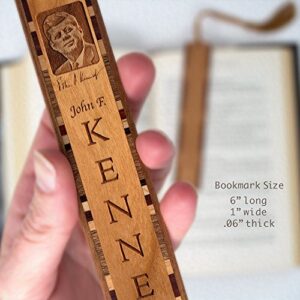 President John F. Kennedy Photo with Signature Engraved Wooden Bookmark with Tassel - Also Available Personalized