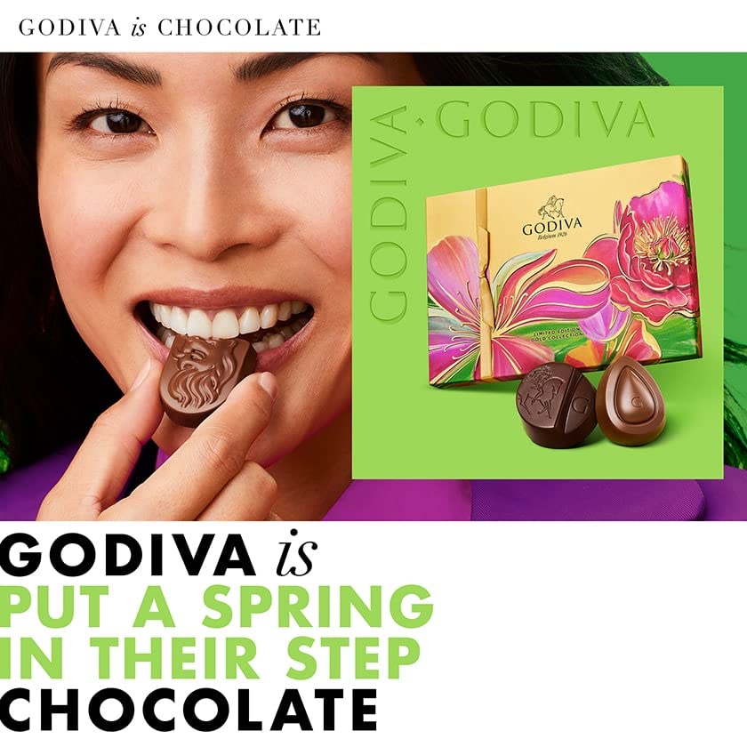 Godiva Chocolatier Gourmet Chocolate Gift Box - Assorted Dark, Milk, White, Raspberry, Caramel, and Chocolate - Elegant Spring Floral Box - 19 Pieces