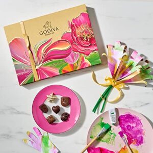 Godiva Chocolatier Gourmet Chocolate Gift Box - Assorted Dark, Milk, White, Raspberry, Caramel, and Chocolate - Elegant Spring Floral Box - 19 Pieces