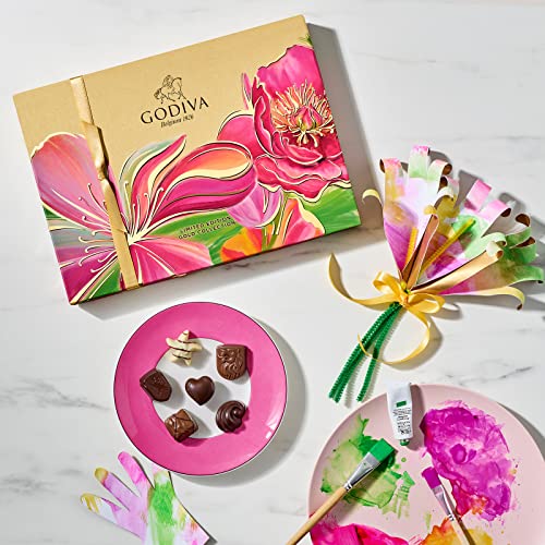 Godiva Chocolatier Gourmet Chocolate Gift Box - Assorted Dark, Milk, White, Raspberry, Caramel, and Chocolate - Elegant Spring Floral Box - 19 Pieces