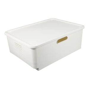 garneck plastic storage bin tote organizing container with latching lid, great use for storing, stackable and nestable