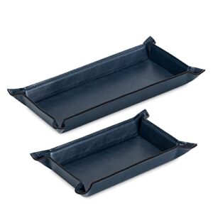 navaris faux leather tray set – 2 valet organizer trays for bedside table, night stand, desk – store keys, change, wallet, phone, glasses – navy blue