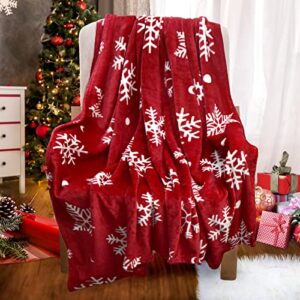 christmas blanket (50×60 inches, christmas snowflake blanket) fleece soft red blanket christmas home décor plush christmas throw blanket bed throws for winter bedding couch