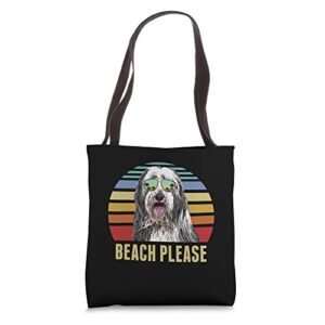 beach please bearded collie dog funny summer tote bag