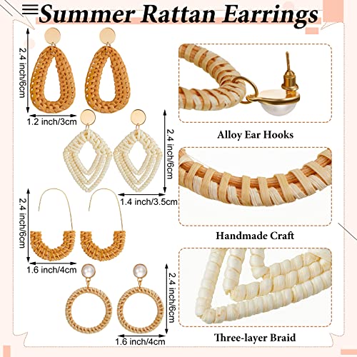9 Pcs Women's Pearl Straw Bags Rattan Earrings Summer Beach Handbags Woven Wicker Bucket Tote Bag Straw Wicker Braid Hoop Drop Dangle Bohemian Earrings