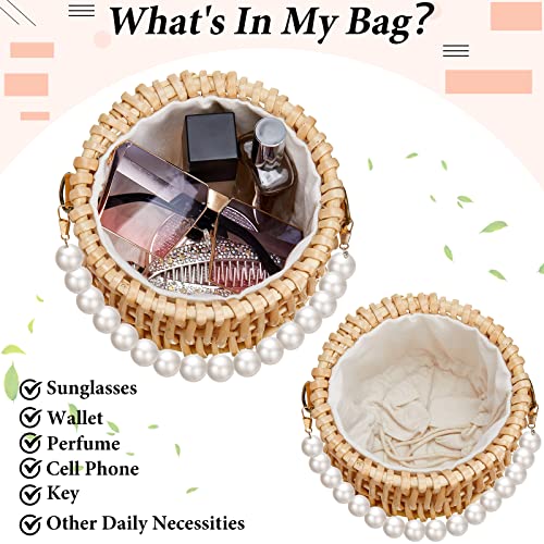 9 Pcs Women's Pearl Straw Bags Rattan Earrings Summer Beach Handbags Woven Wicker Bucket Tote Bag Straw Wicker Braid Hoop Drop Dangle Bohemian Earrings